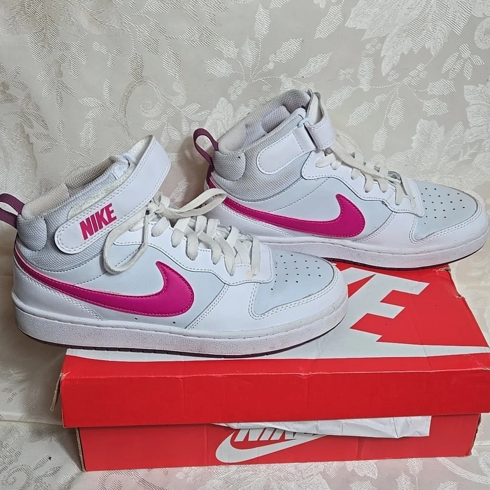 Nike Pink And White Court Borough Mid 2 Sneakers